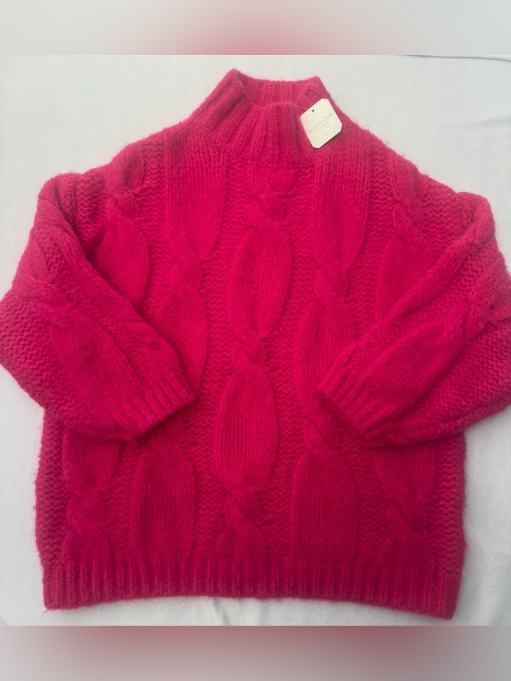 Altar'd State Hot Pink Cable Knit Turtleneck Sweater